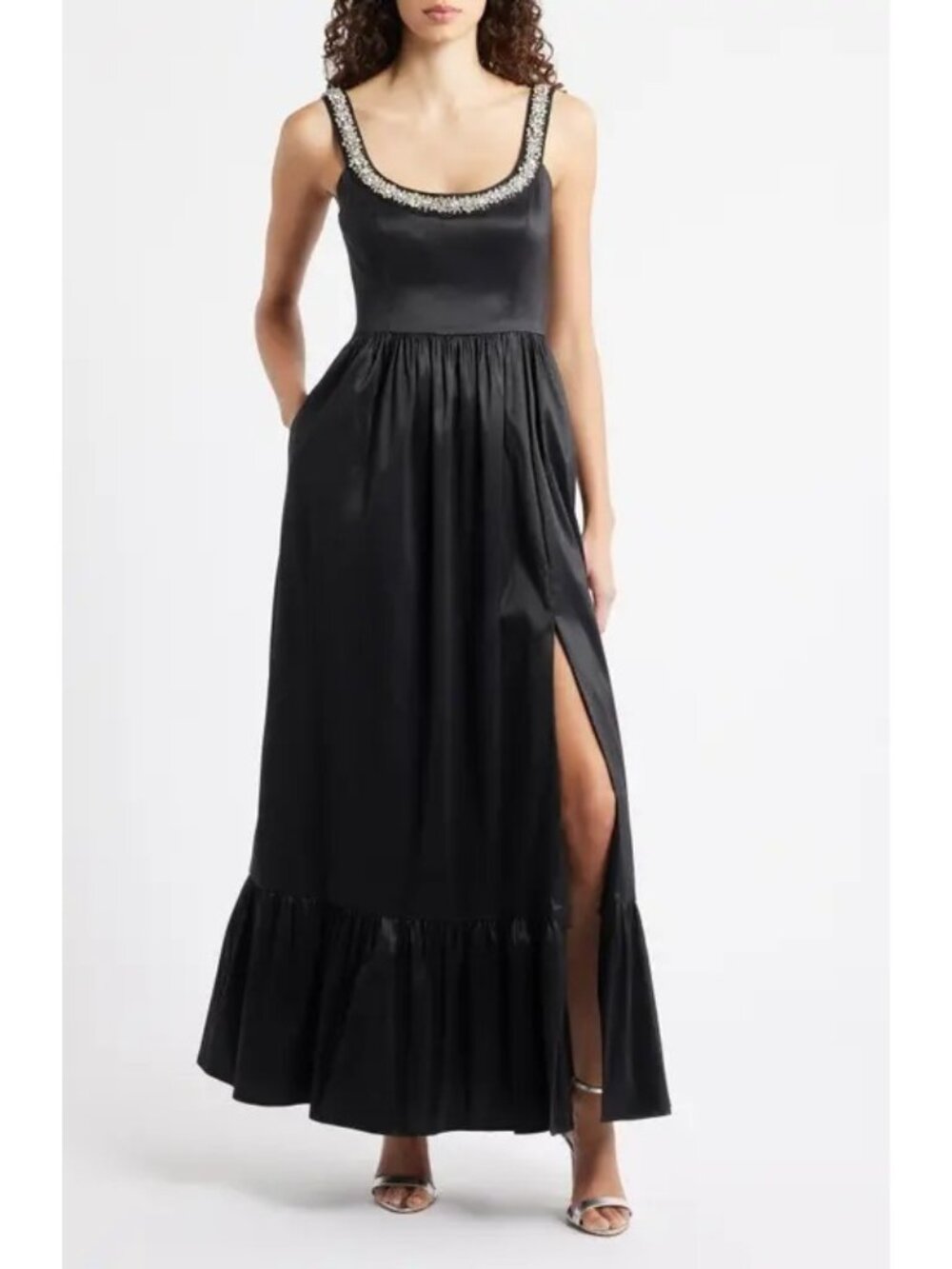 🆕HUTCH Ericha Satin Rhinestone Maxi Dress Gown 8 - Picture 1 of 16